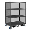 3 Sided Mesh Truck w/ 3 Shelves & Forklift Pockets, 6' Polyurethane Casters (3,600 lbs. capacity)