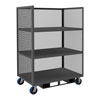 3 Sided Mesh Truck w/ 3 Shelves & Forklift Pockets, 6' Polyurethane Casters 