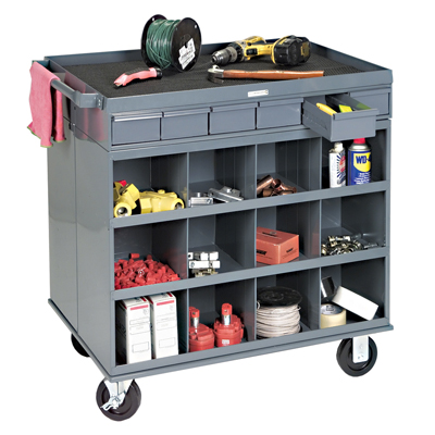 2 Sided Cart with 12 Bins, 12 Drawers & Lockable Cabinet
