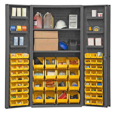 36" Wide Cabinet with 64 Bins, 2 Shelves & 6 Door Shelves (4" Deep Box Door Style)