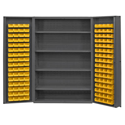 48" Wide Cabinet with 128 Bins, 4 Shelves - 4" Deep Box Door Style