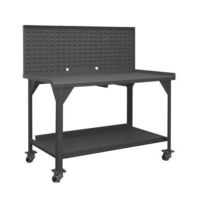 Heavy Duty Mobile Workbench with Lips Up & Louvered Panel - 62-1/2"H
