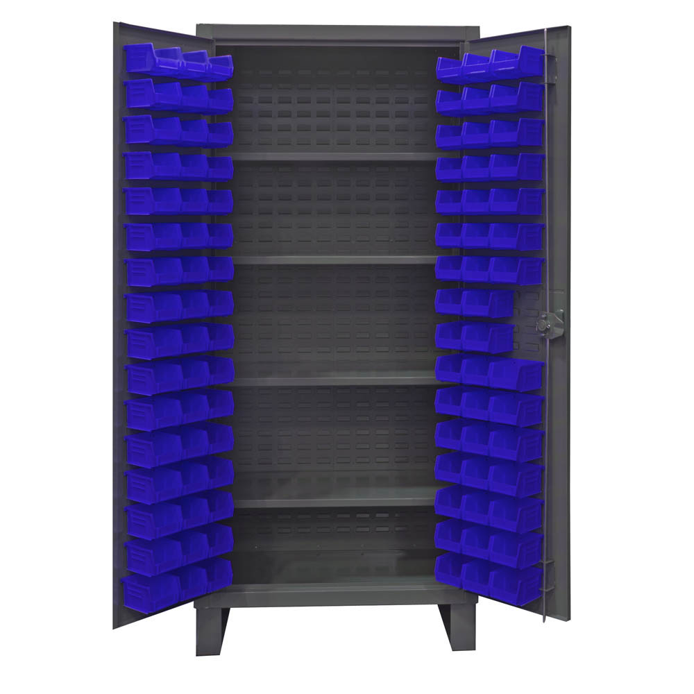 Extra Heavy Duty, 12-Gauge Cabinet with 96 Bins & 4 Shelves