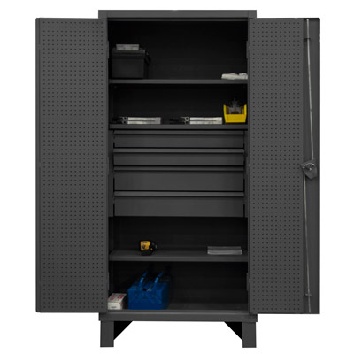 Extra Heavy Duty 12-Gauge 4 Drawer Cabinet w/ 3 Shelves and Pegboard 