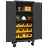 Mobile Cabinet, with 12 Bins / 2 Shelves, 12 Gauge - 36' Wide