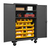 Mobile Cabinet with 18 Bins / 2 Shelves, 12 Gauge - 48" Wide