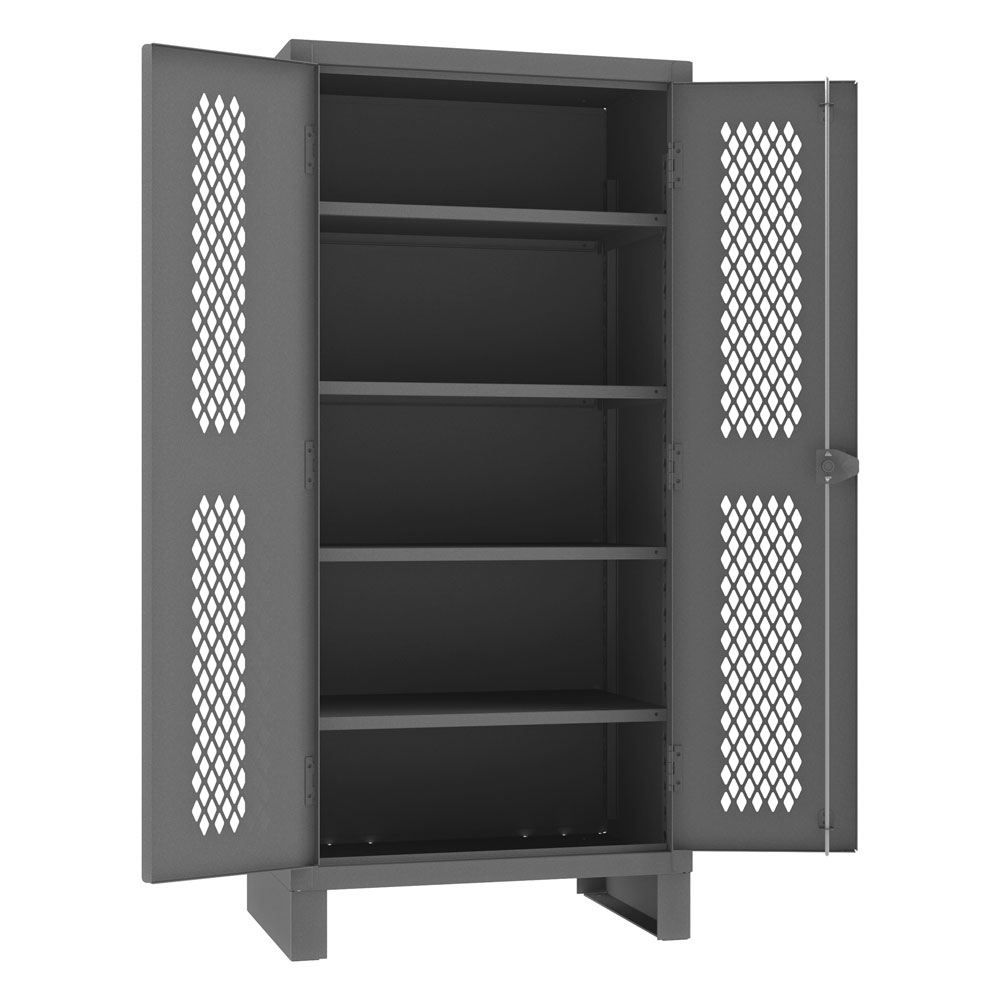 Strong Hold Metal Storage Cabinets with Quantum Plastic Bins