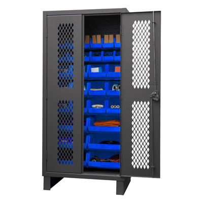 12 Gauge Cabinet with Ventilated Doors & 30 Hook-On Bins