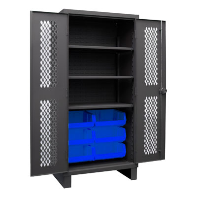 12 Gauge Cabinet with Ventilated Doors, 6 Hook-On Bins & 3 Shelves 