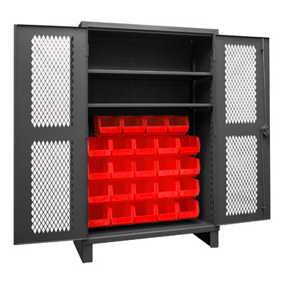 12 Gauge Cabinet with Ventilated Doors, 24 Hook-On Bins & 2 Shelves - 48"W x 24"D x 78"H