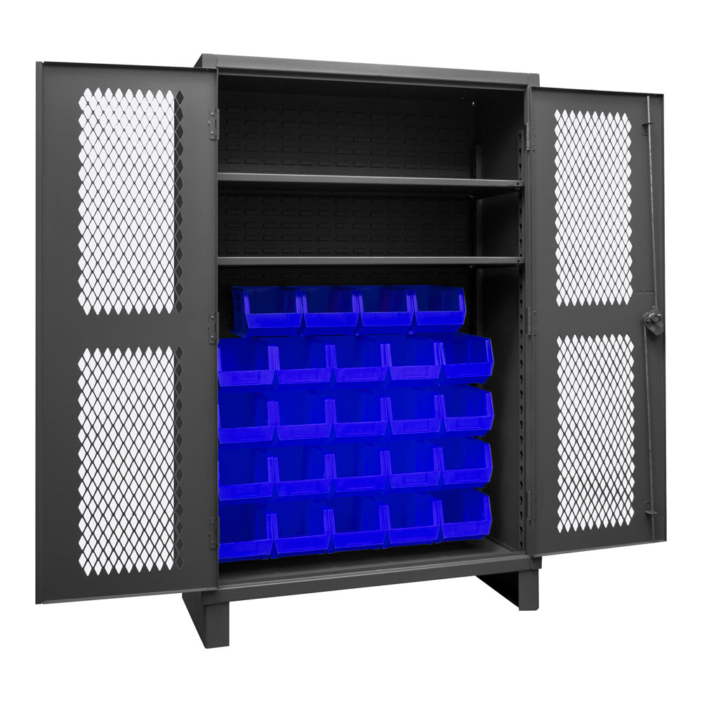 12 Gauge Cabinet with Ventilated Doors, 24 Hook-On Bins & 2 Shelves - 48"W x 24"D x 78"H