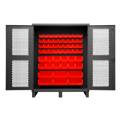 12 Gauge Cabinet with Ventilated Doors & 54 Hook-On Bins