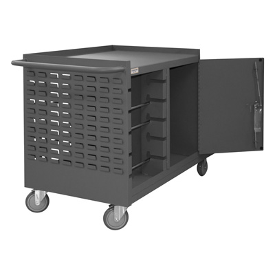 Mobile Wire Spool and Maintenance Cart w/ 5 Rods, Louvered Panel Side, Cabinet Space, and Ladder Hanger