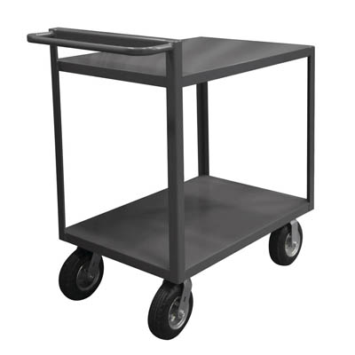 Rolling Service Stock Cart All Lips Down with Raised Handle & 2 Shelves - 43-3/4"H