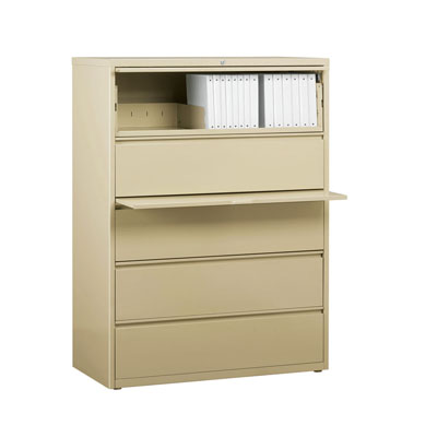 HL8000 Series 5 Drawer Lateral File Cabinet w/Posting Shelf and Roll-Out Binder Storage, 42" Wide