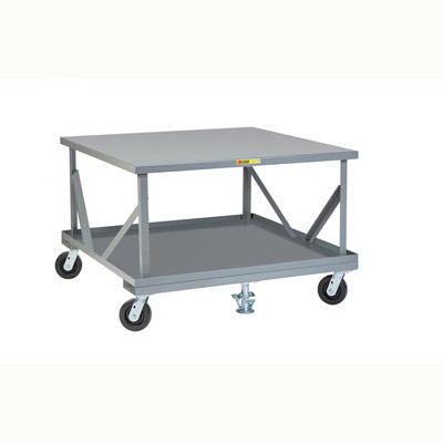Fixed Height Mobile Pallet Stand w/ Solid Deck & Full Lower Shelf