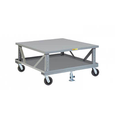 Ergonomic Adjustable Height Mobile Pallet Stand w/ Solid Deck & Full Lower Shelf