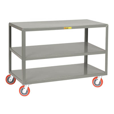 Mobile Table w/ 3 Shelves- 2 Rigid and 2 Swivel Casters, w/ Floor Lock