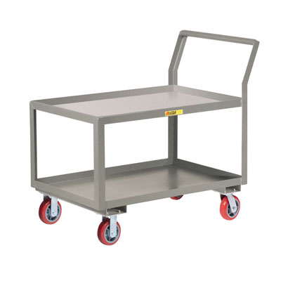 Sloped Handle Heavy-Duty Utility Cart , 2 Shelves with 1-1/2" Retaining Lips, 6" Polyurethane Casters, 3,600 lbs. Capacity