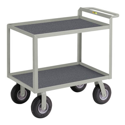 Instrument Cart with Hand Guard, 1-1/2" Retaining Lips, 9" Pneumatic Casters,  Non-slip vinyl shelf surface
