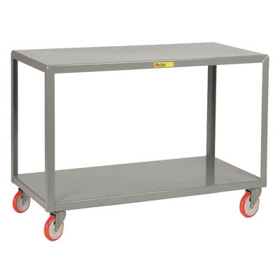 Mobile Table-2 Shelf, 3,600 lb. Capacity- 2 Rigid & 2 Swivel Casters w/ Floor Lock, 30" & 36" Wide