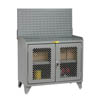 48' Wide Mobile Bench Cabinet w/ Clearview Doors, Full Center Shelf & Louvered Panel or Pegboard