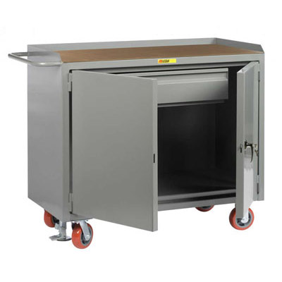48" Wide Mobile Bench Cabinet w/ Heavy-Duty Drawer & Locking Doors