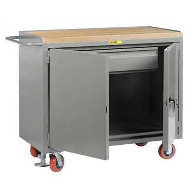48" Wide Mobile Bench Cabinet w/ Heavy-Duty Drawer & Locking Doors