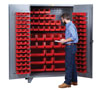 High Capacity Storage Bin Cabinet, Louvered Panels on Back & Doors