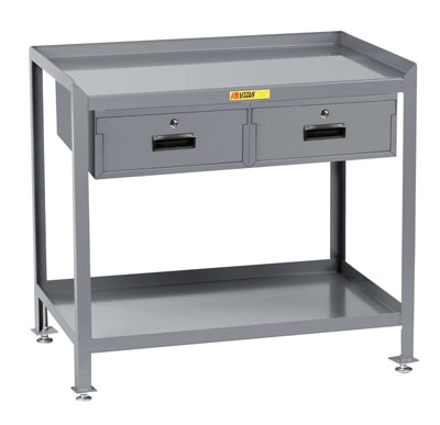 Stationary Steel Workstation, 2 Drawers, Pegboard or Louvered Panel