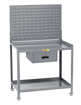 Stationary Steel Workstation, 1 Drawer, Pegboard or Louvered Panel