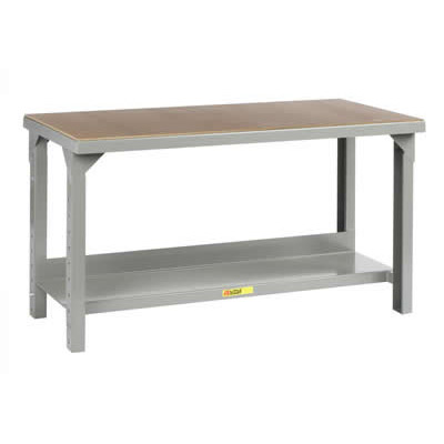 Welded Steel Workbench w/ Hardboard Top & Lower Shelf- Adjustable Height