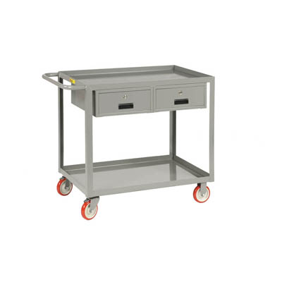 Welded Service Cart with Brakes and 2 Drawers, Lipped Shelves (1,200 lbs. capacity)