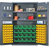 All Welded Bin Cabinet w/ 2 Adjustable Shelves, 6 Door Shelves, and 84 Multi Size Bins, 48' Wide