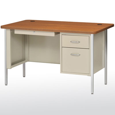 600 Series Single Pedestal Steel Teachers Desk- Maple Finish Available