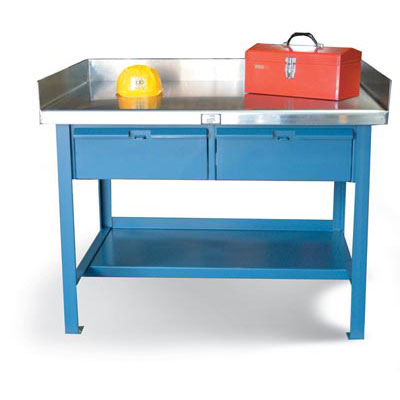 T4836-2DB-SSTOP-BG, Industrial Shop Table with 2 Drawers and Stainless Steel Top