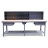 T9636-MBS-2DB-MT, Industrial Shop Table With Maple Top, Drawers And Riser Shelf