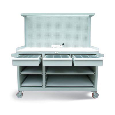 63-WB-360-3DB-4SOS-CA, Mobile Workbench With Pegboard, Drawers And Slide-Out Shelves