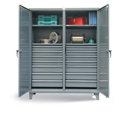 Double Shift Industrial Cabinet w/ 14 Drawers, 60"W x 24"D x 78"H