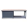 T9633-4DB-MT, Industrial Shop Table With Maple Top And 4 Drawers