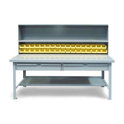 T7230-MBS-2DB-34B, Industrial Shop Table With Bins And 2 Drawers