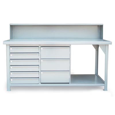 T7236-RS-9DB-KL, Industrial Shop Table With 9 Key-Lock Drawers